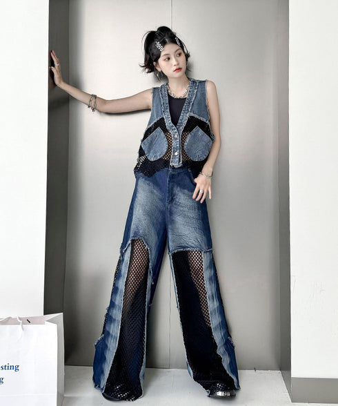 Mesh Denim Pants